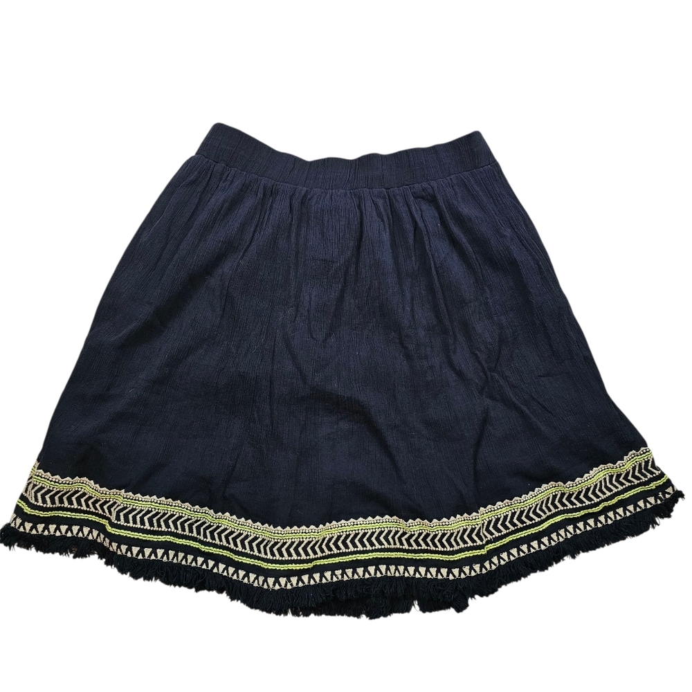 Loft Crinkle Cotton Black Embroidered Fringe Mini Skirt In M NWT